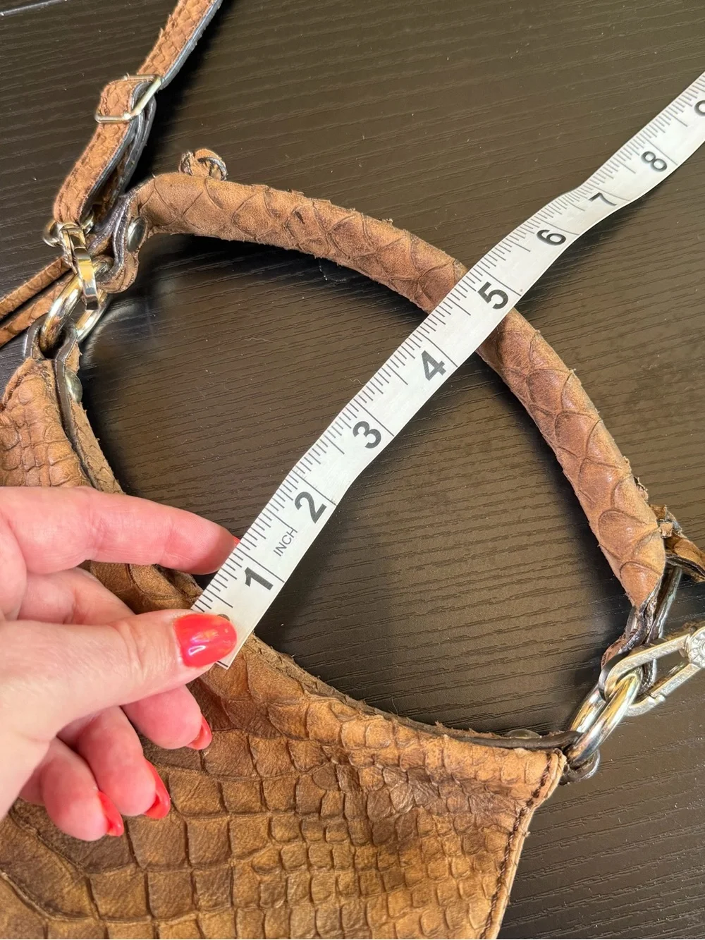 Python-Texture Tan Crossbody Bag with Turn-Lock Closure - Picture 13 of 16